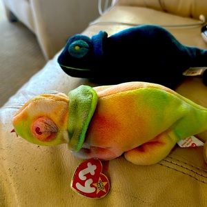 Ty Beanie baby rainbow the chameleon with original tags two of them